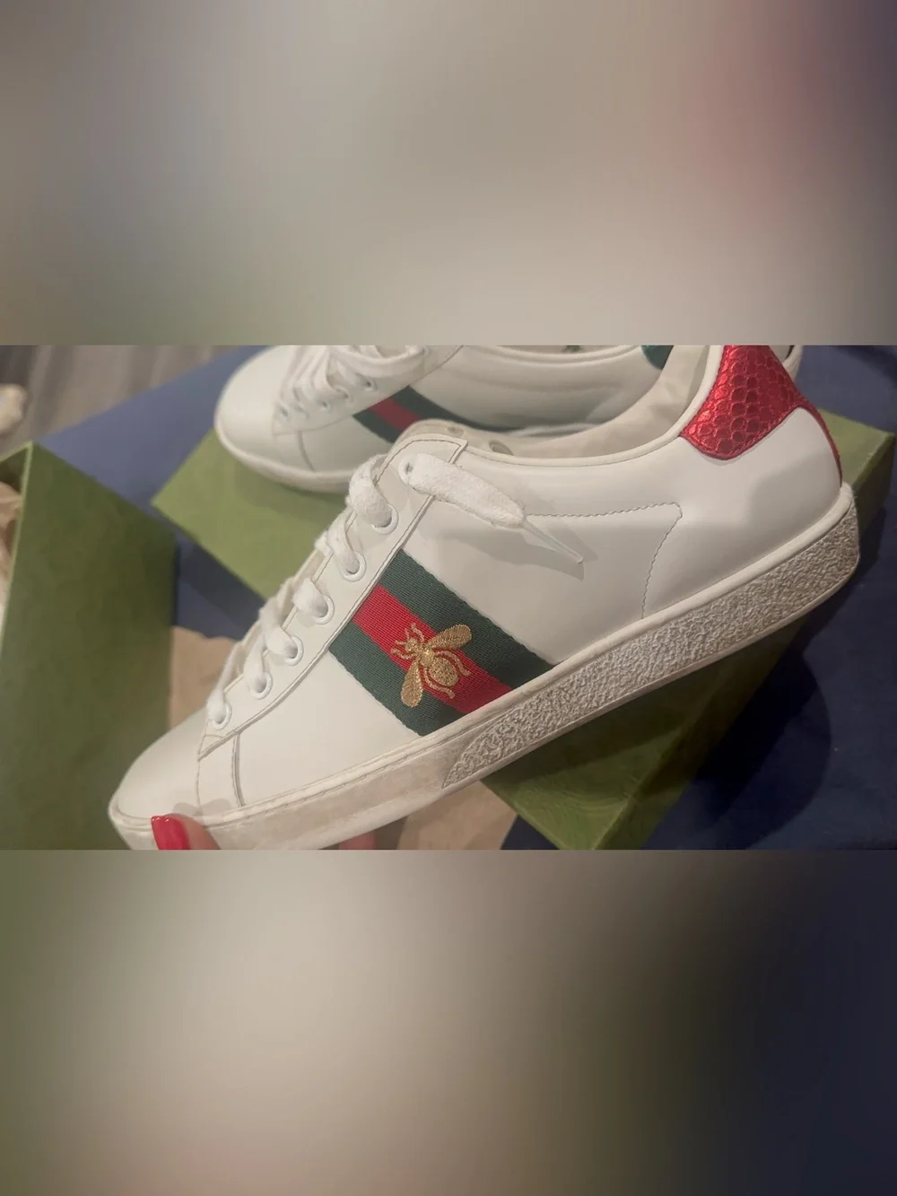 Gucci Ace with Bee White Leather Sneakers